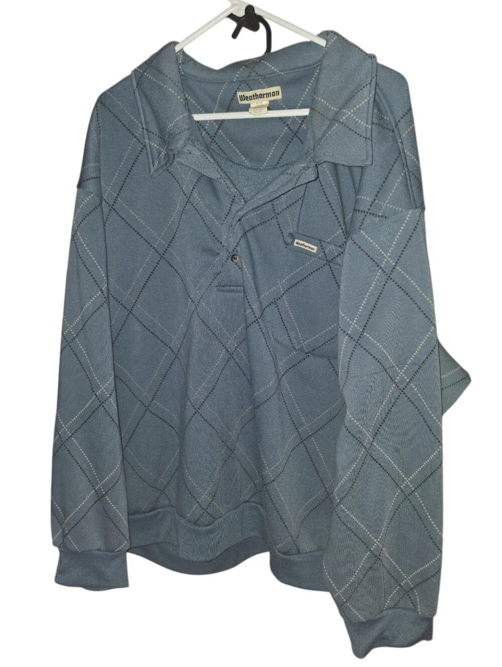 6/11/77. Weatherman Men's Blue Plaid Long-Sleeve Pullover Hoodie